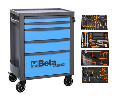 Blue Beta RSC24 seven-drawer cabinet shown with the four 5924 tool trays it is bundled with