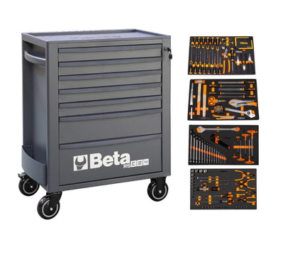 Grey Beta RSC24 seven-drawer cabinet shown with the four 5924 tool trays it is bundled with