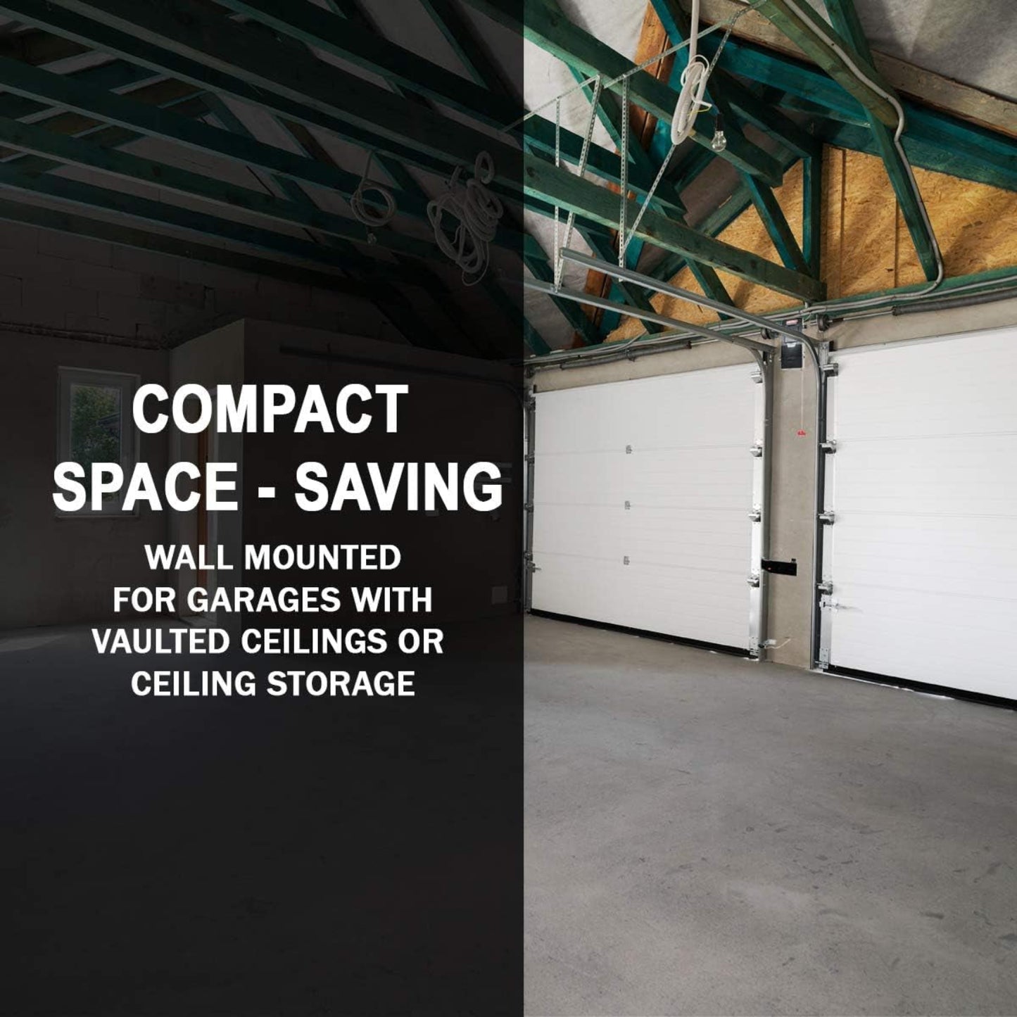 B6172H Wall Mount Smart Garage Door Opener, DC Motor Lifts up to 14Ft High 850Lbs, Black and  6072H-O Residential Wall Mounted Garage Door Opener, Black