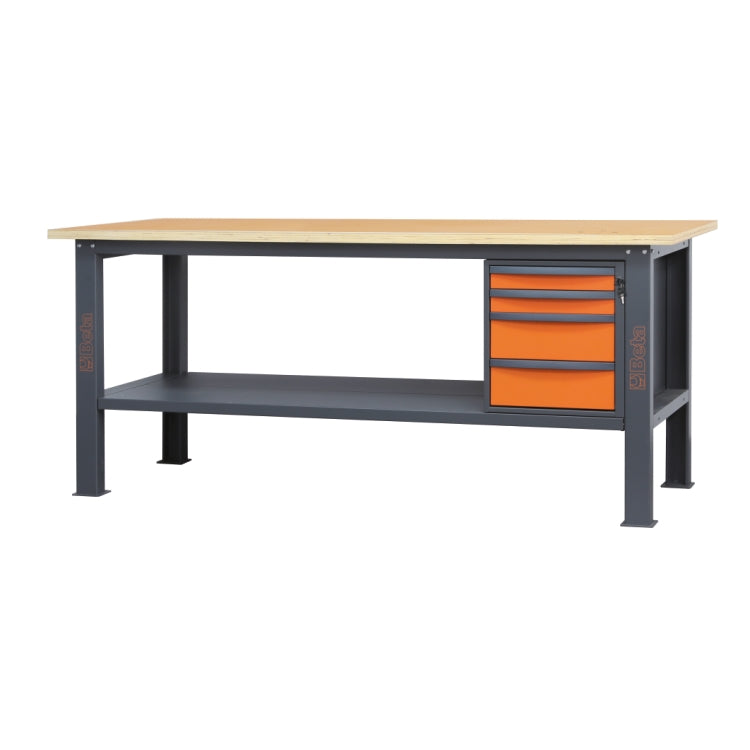 Beta C58BC 2.1 m workbench with wood worktop and four drawers