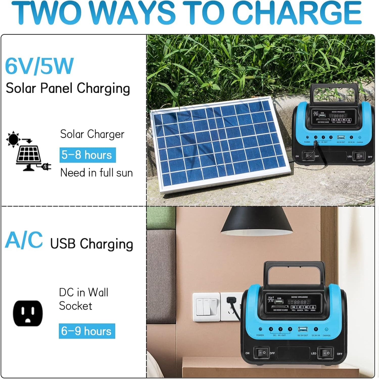Solar Generator,Portable Power Station with Panel,Portable Power Bank Supply with Flashlight,Emergency Generator Solar Powered for Home Use Camping Travel Emergency(Blue)