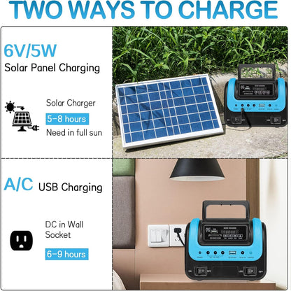 Solar Generator,Portable Power Station with Panel,Portable Power Bank Supply with Flashlight,Emergency Generator Solar Powered for Home Use Camping Travel Emergency(Blue)