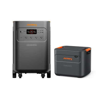 Front view of Jackery Explorer 5000 Plus with Battery Pack 5000 Plus on white background