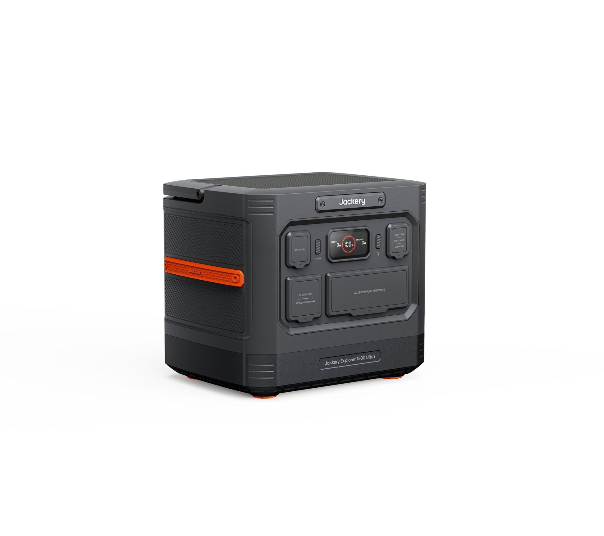 Jackery Explorer 1500 Ultra shown from a front-right angle highlighting the port panel and display