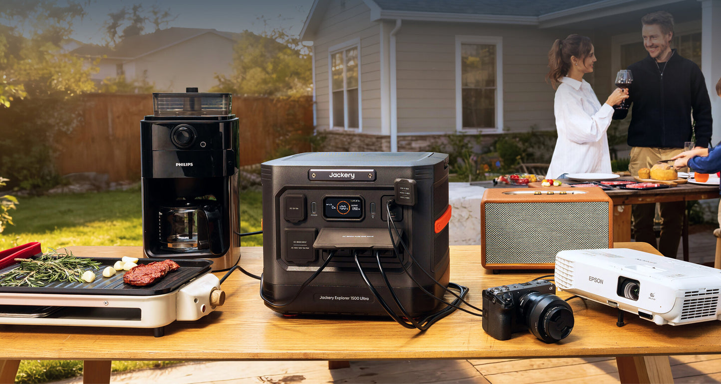 Jackery Explorer 1500 Ultra powering a coffee grinder