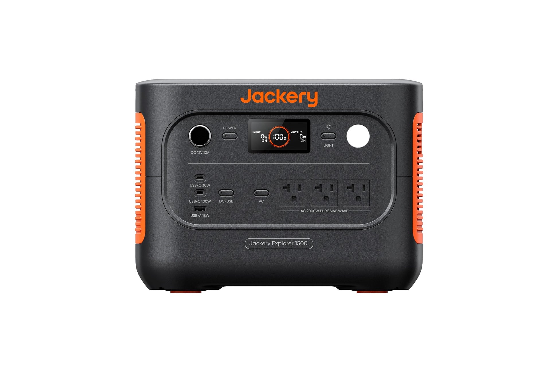 Jackery Explorer 1500 v2 portable power station front view on white background showing control panel and outlets
