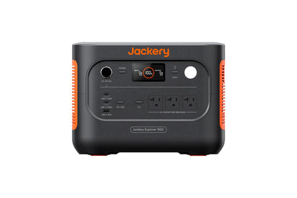 Jackery Explorer 1500 v2 portable power station front view on white background showing control panel and outlets