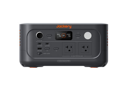 Front panel of Jackery Explorer 500 v2 showing USB-C USB-A AC outlets and display screen