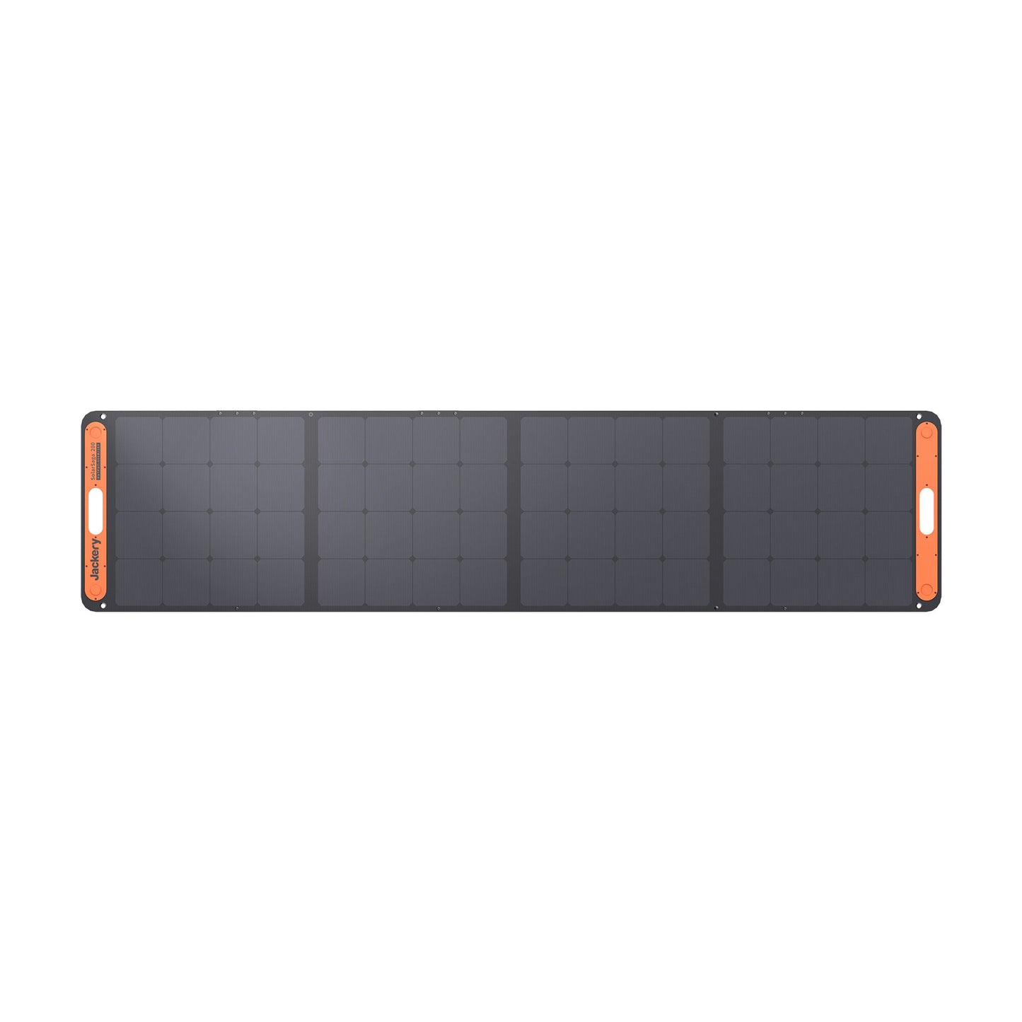 SolarSaga 200W solar panel laid flat top-down view on white background showing four cell sections