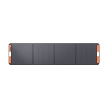 SolarSaga 200W solar panel laid flat top-down view on white background showing four cell sections