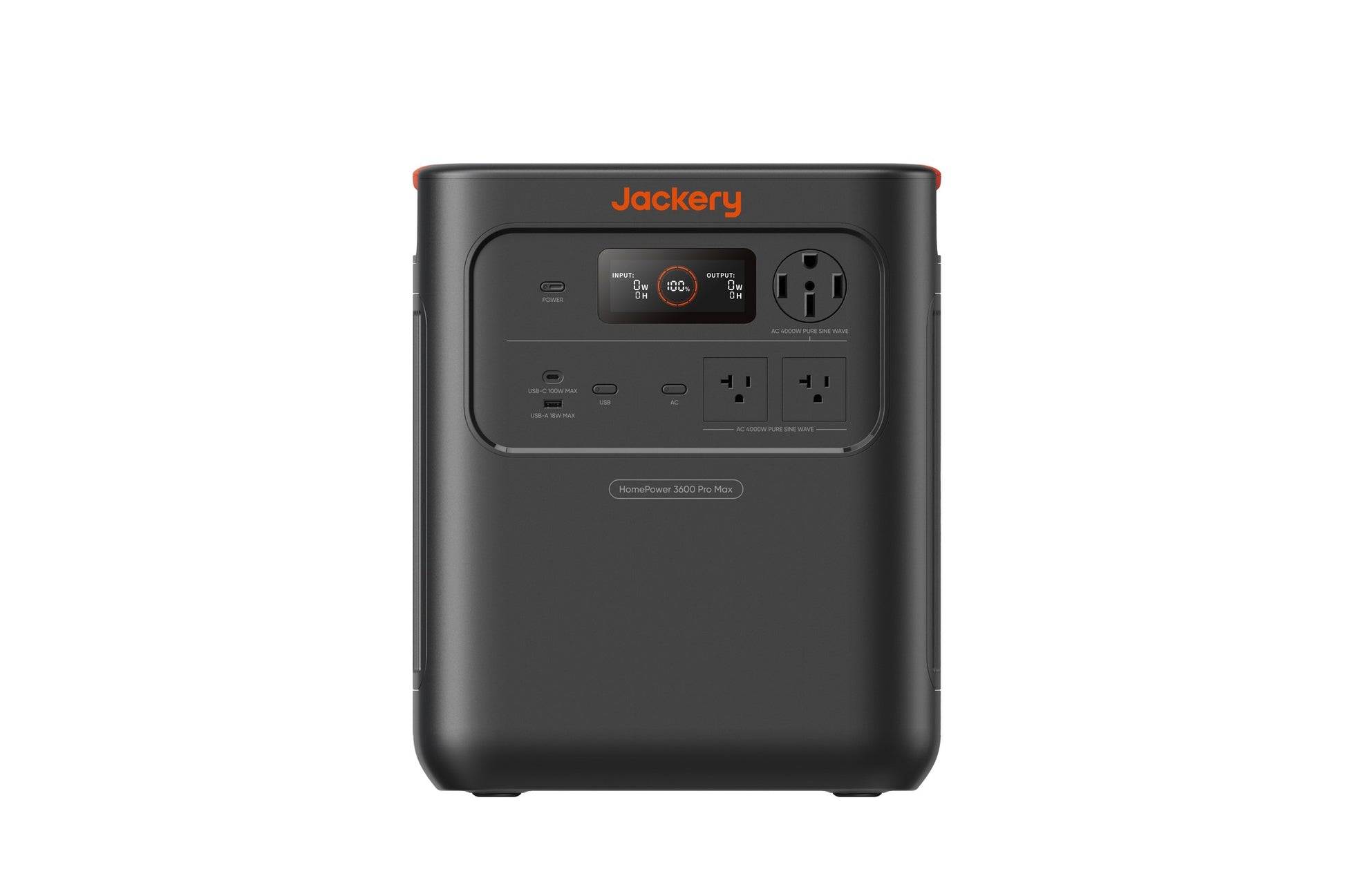 Front view of HomePower 3600 Pro Max power station showing display and US AC outlets