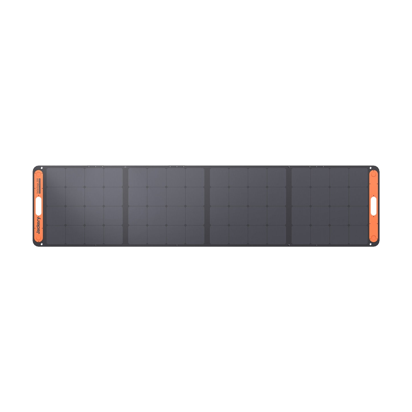 Jackery SolarSaga 200W solar panel laid flat and fully unfolded, showing all four cell sections, on white background