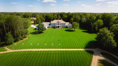 Aerial view of a large lawn cut in planned passes