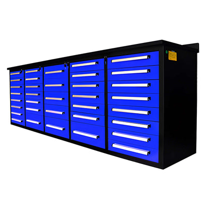 10 ft Steel Workbench Cabinet, 35 Drawer Garage Tool Storage System