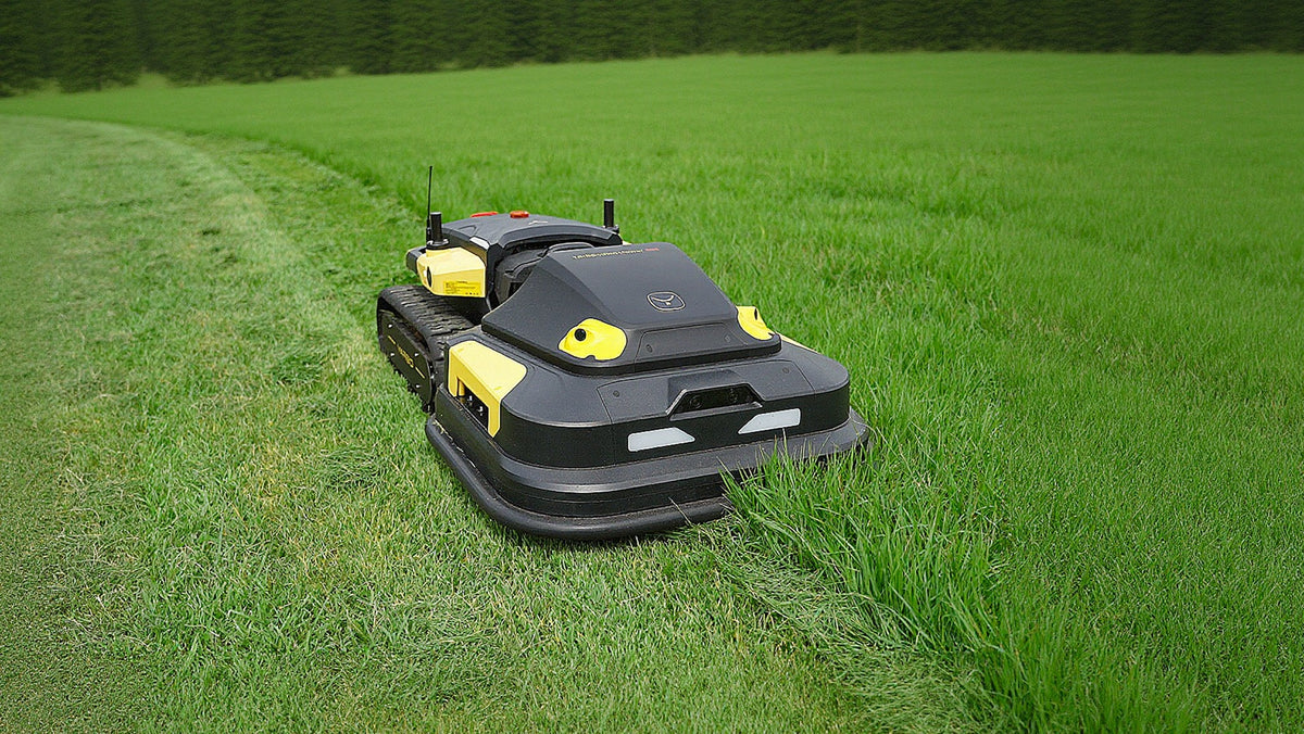 Yarbo Core with the Lawn Mower Pro module cutting a garden lawn