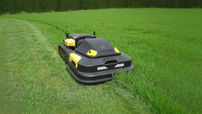 Yarbo Core with the Lawn Mower Pro module cutting a garden lawn
